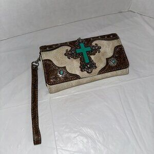 Western Cross Wallet Wristlet With Embellishments & Wrist Strap